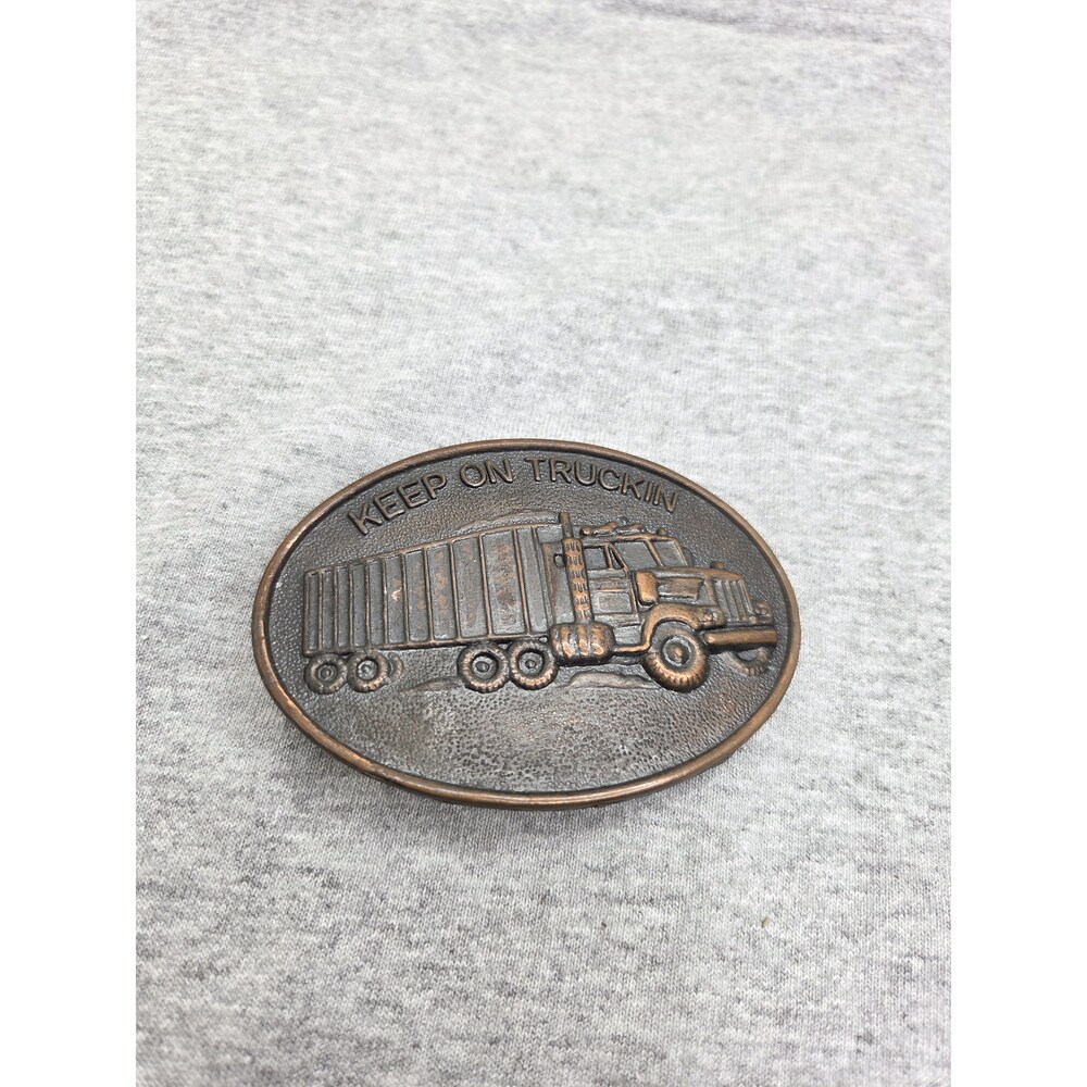 Vintage Keep On Truckin Semi 18 Wheeler Solid Brass Belt Buckle